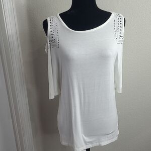 Voice Of Calofornia White Cold Shoulder Top Jewled. Made In Usa Size M